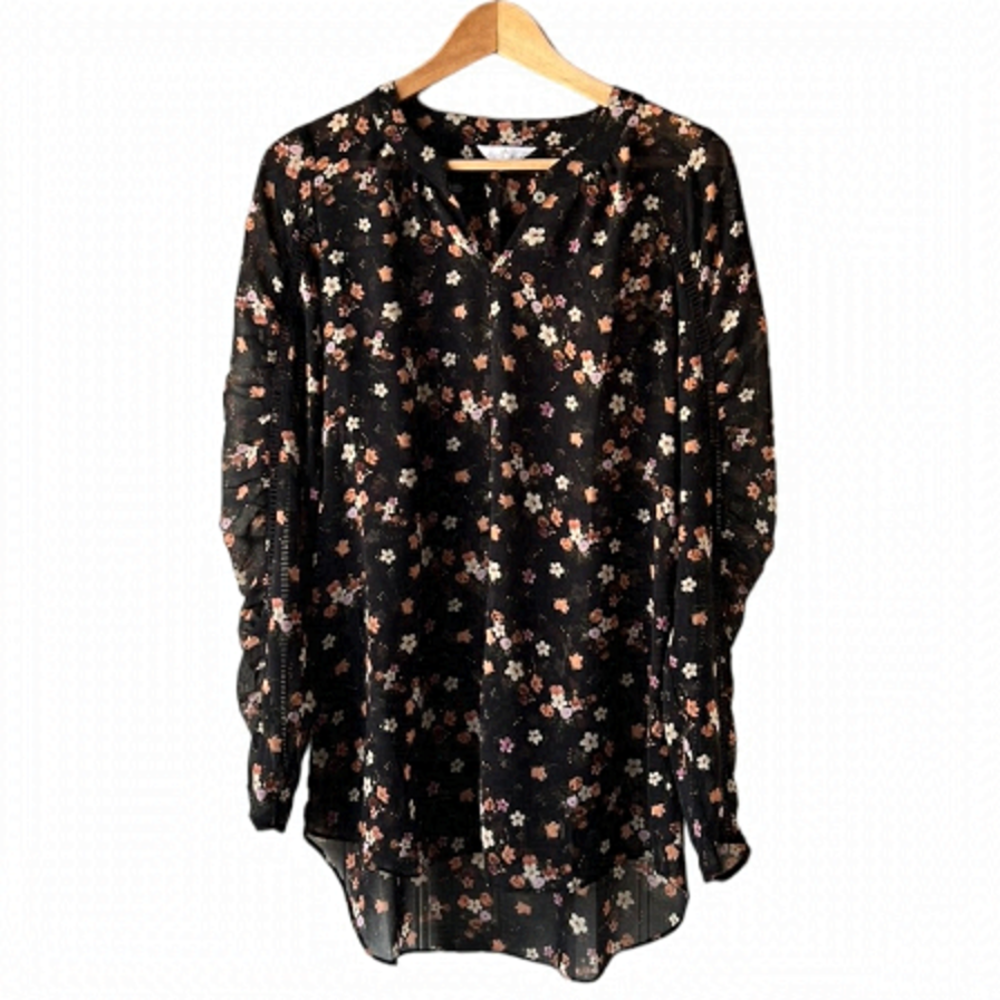 Camber & GRACE Black Floral Sheer Cut Out Sleeve Tunic Small